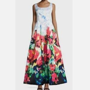 Nicole Miller New York White Multi Color Floral Dress Mikado